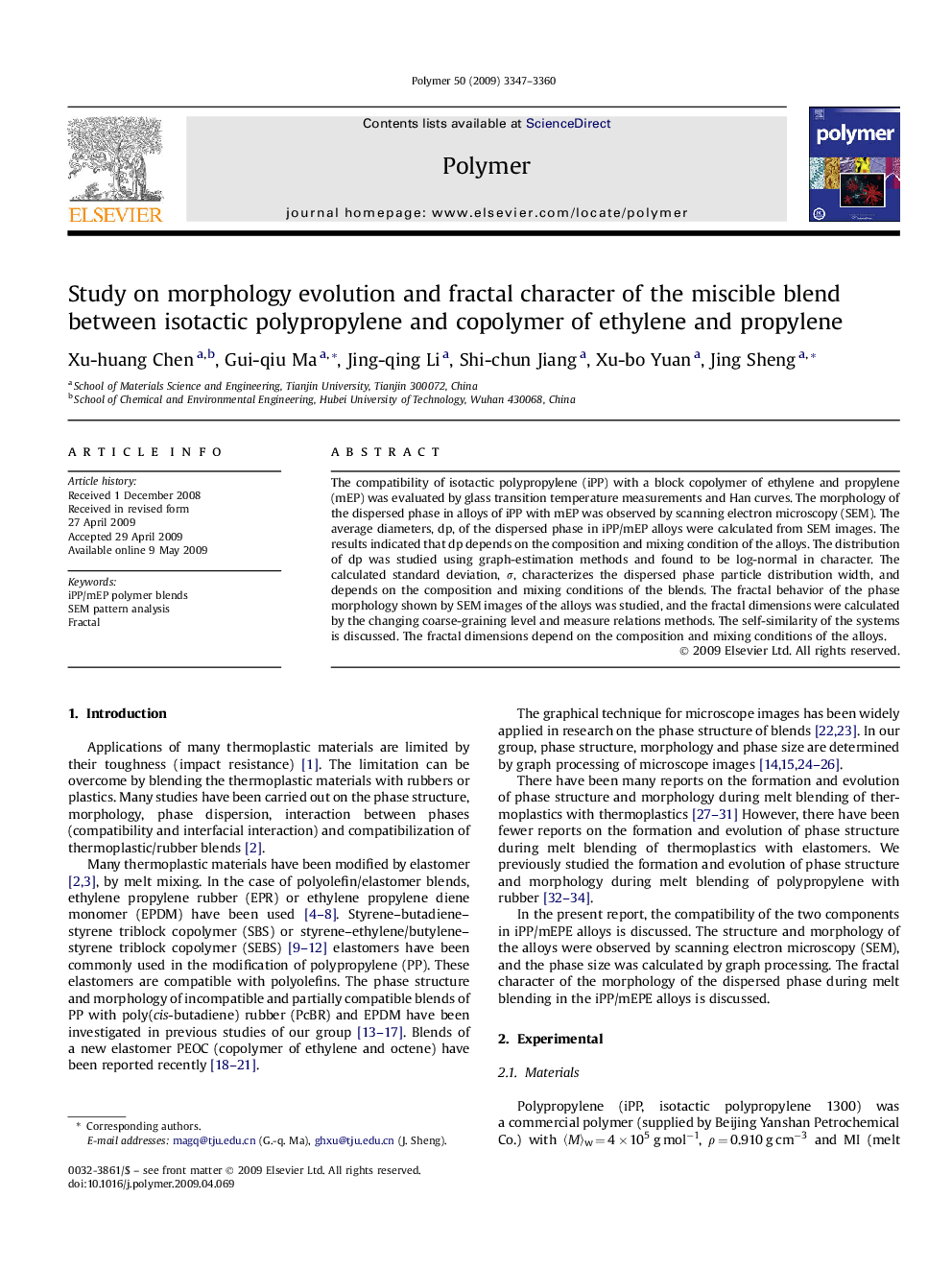 Study on morphology evolution and fractal character of the miscible blend between isotactic polypropylene and copolymer of ethylene and propylene