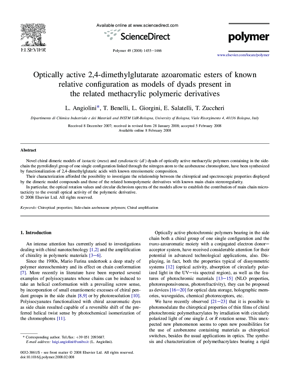 Optically active 2,4-dimethylglutarate azoaromatic esters of known relative configuration as models of dyads present in the related methacrylic polymeric derivatives