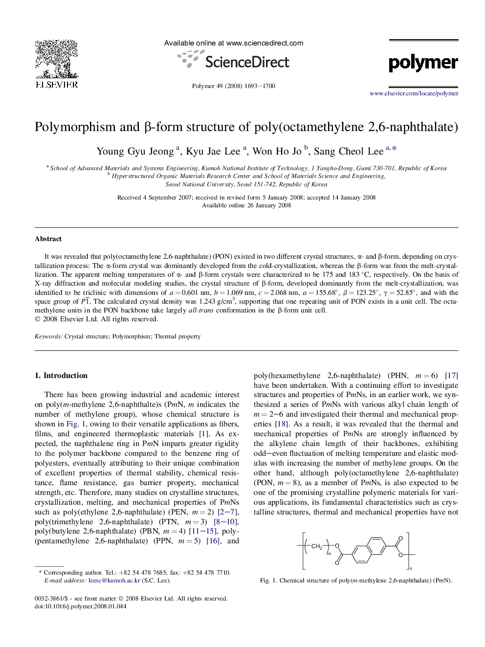 Polymorphism and Î²-form structure of poly(octamethylene 2,6-naphthalate)