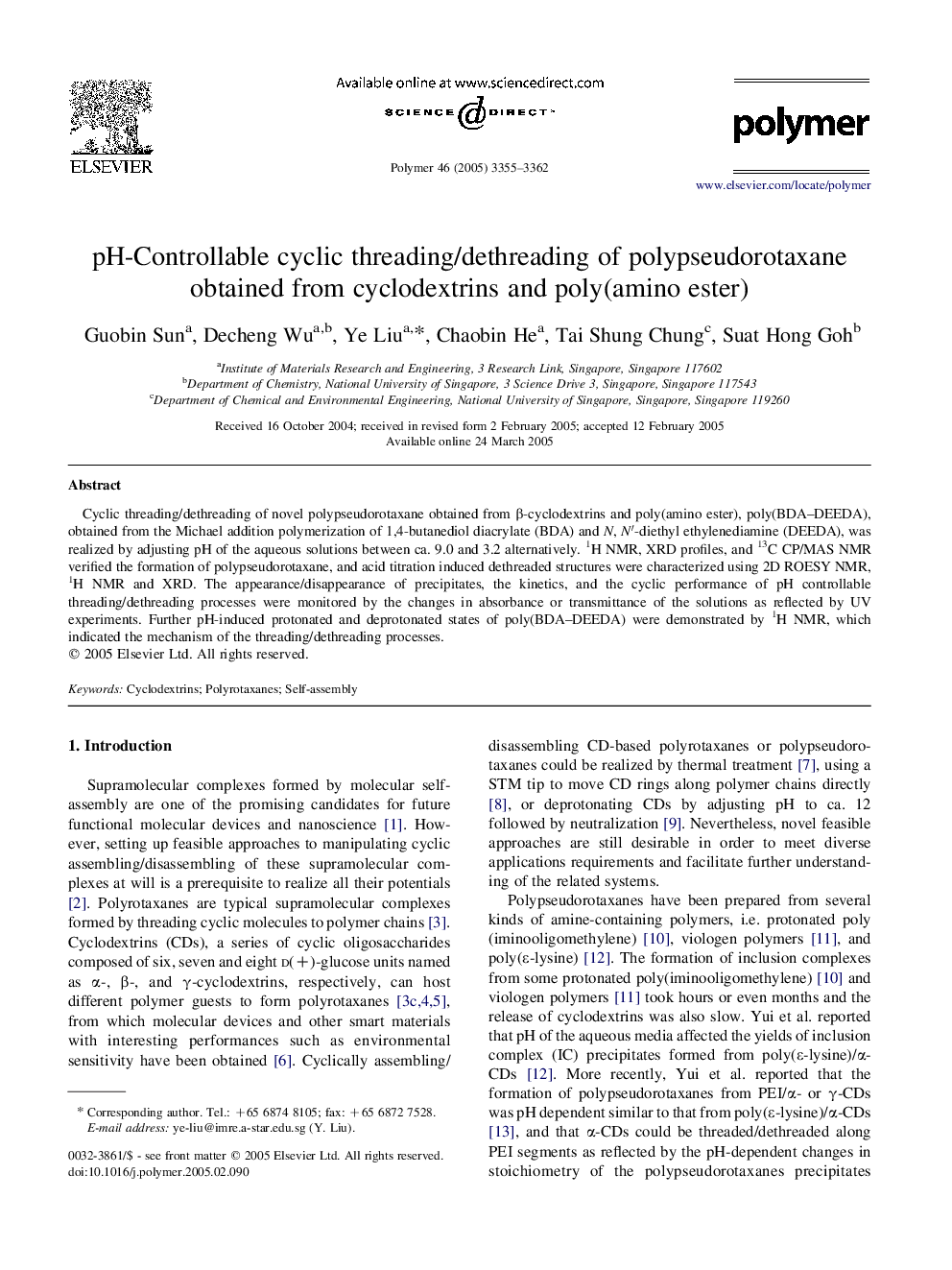 pH-Controllable cyclic threading/dethreading of polypseudorotaxane obtained from cyclodextrins and poly(amino ester)