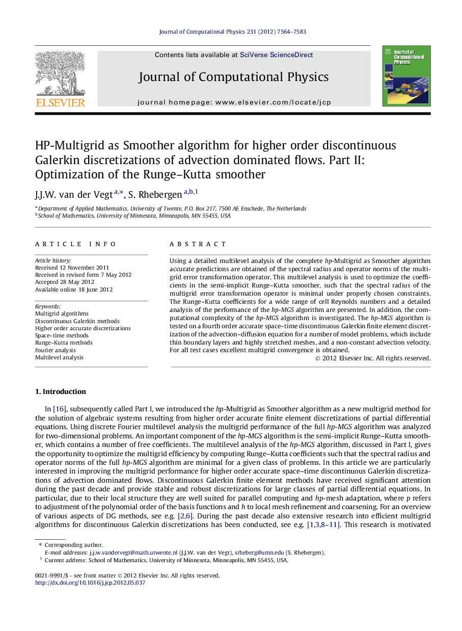 HP-Multigrid as Smoother algorithm for higher order discontinuous Galerkin discretizations of advection dominated flows. Part II: Optimization of the Runge–Kutta smoother