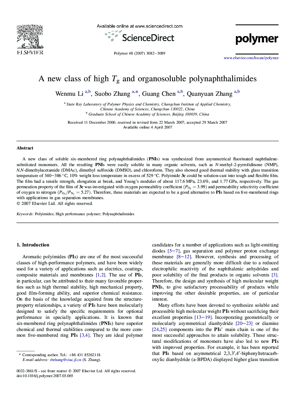 A new class of high Tg and organosoluble polynaphthalimides