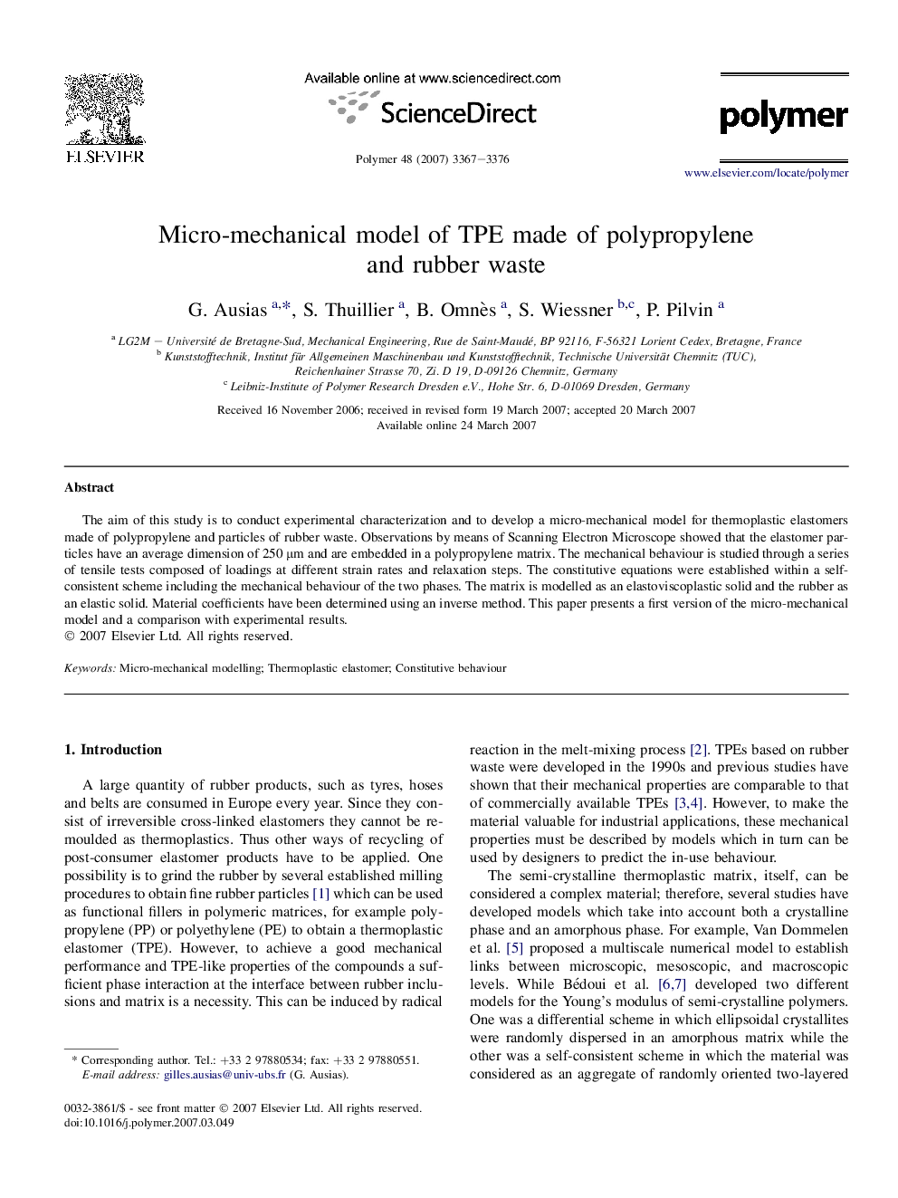 Micro-mechanical model of TPE made of polypropylene and rubber waste