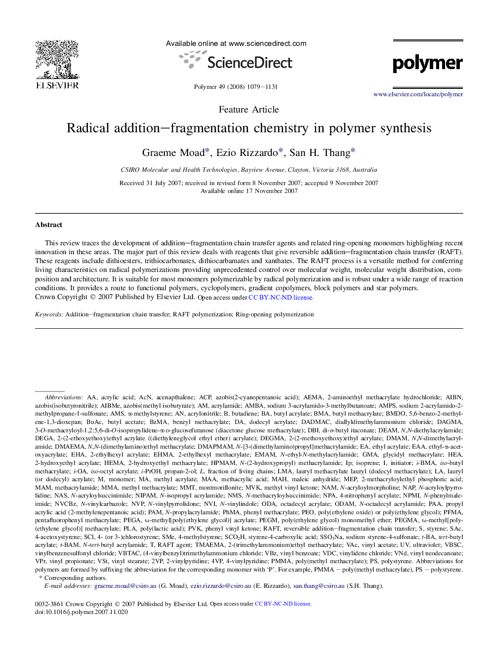 Radical addition-fragmentation chemistry in polymer synthesis