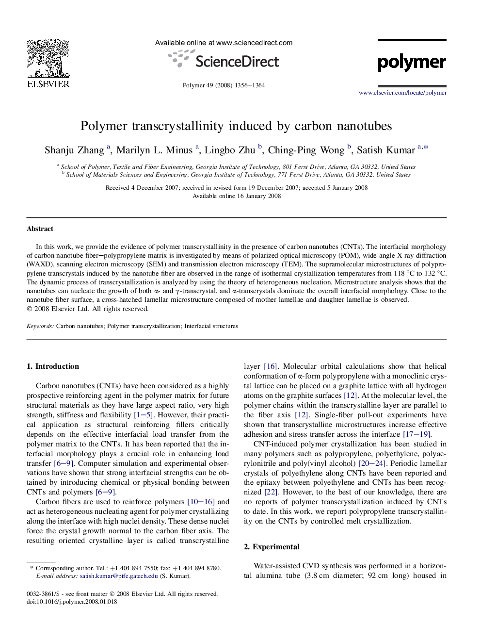 Polymer transcrystallinity induced by carbon nanotubes