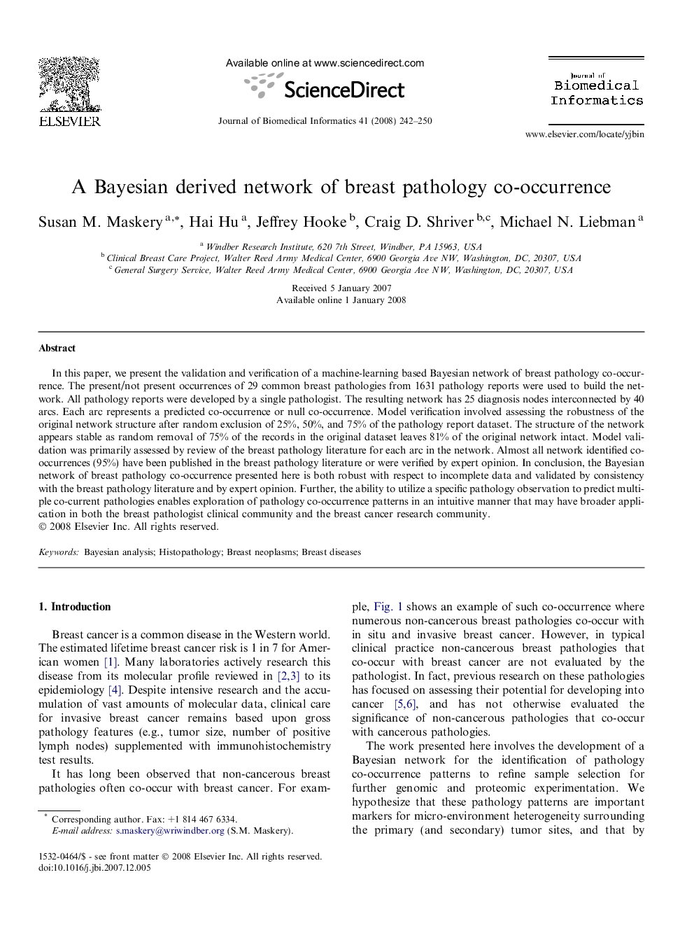 A Bayesian derived network of breast pathology co-occurrence