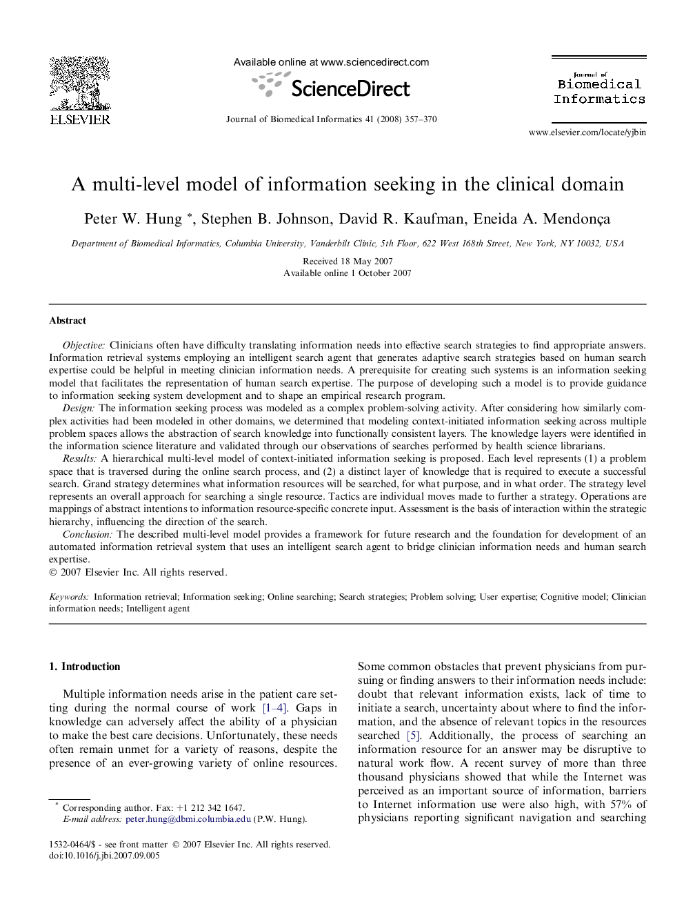 A multi-level model of information seeking in the clinical domain