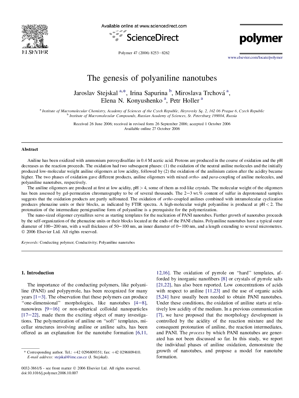 The genesis of polyaniline nanotubes