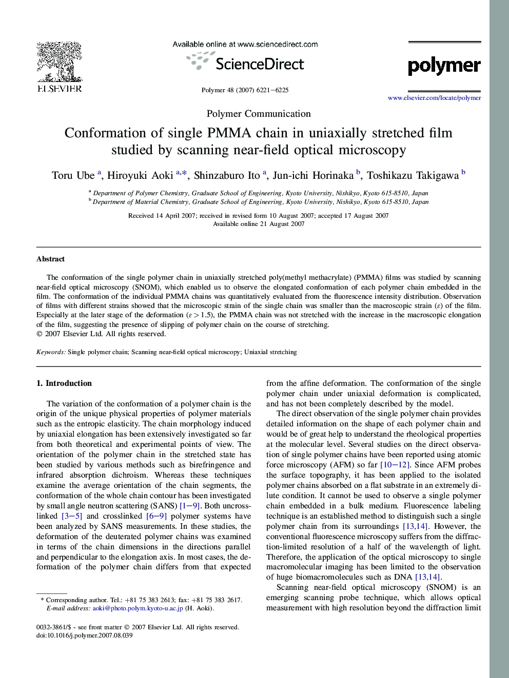 Conformation of single PMMA chain in uniaxially stretched film studied by scanning near-field optical microscopy