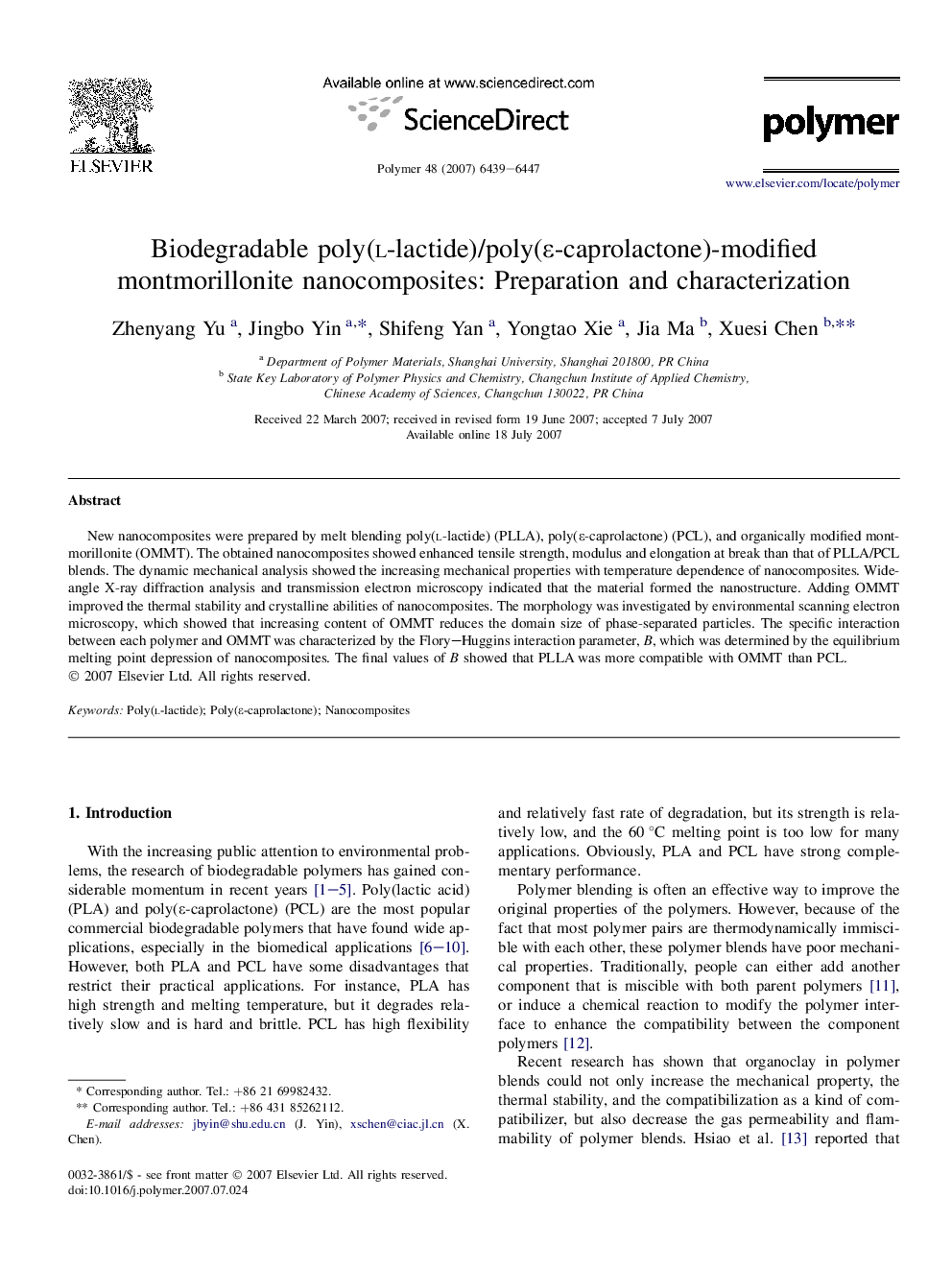 Biodegradable poly(l-lactide)/poly(É-caprolactone)-modified montmorillonite nanocomposites: Preparation and characterization