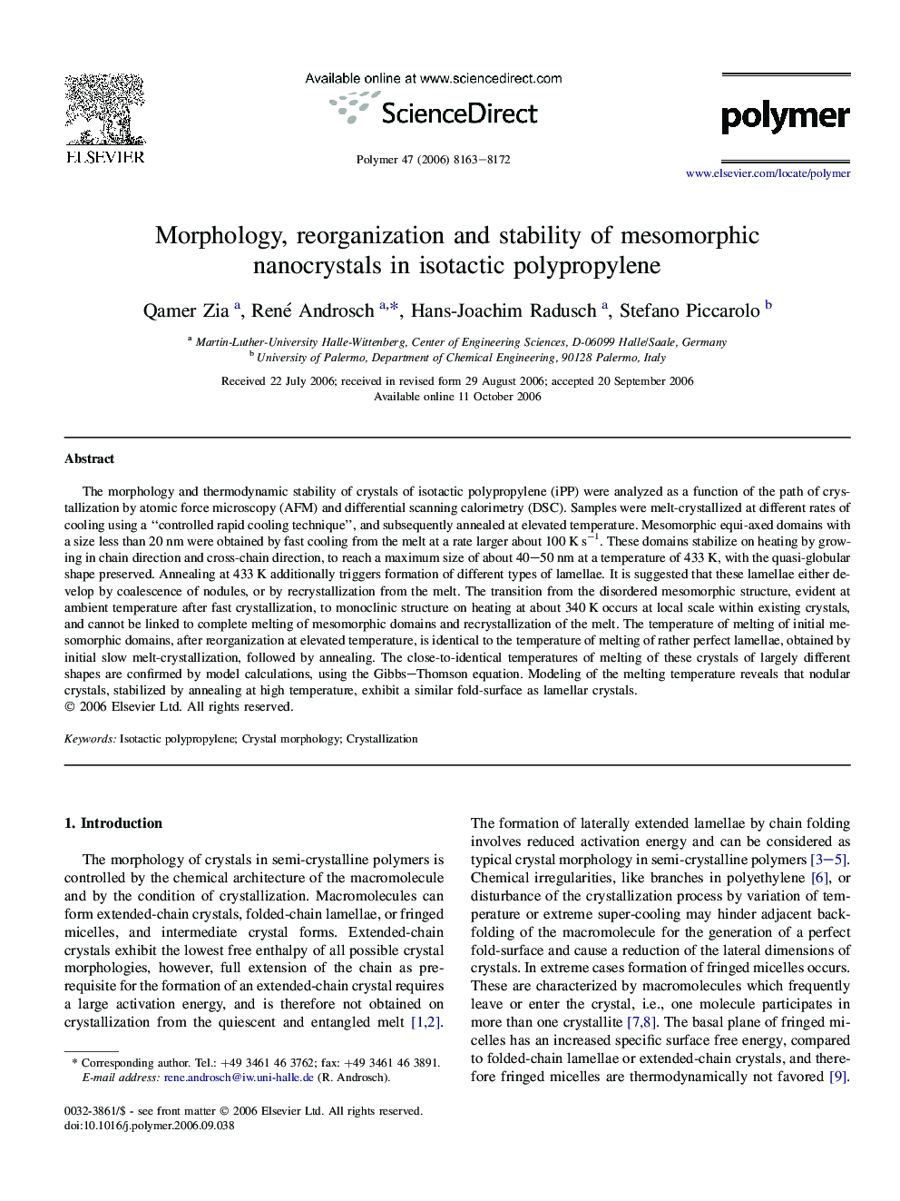 Morphology, reorganization and stability of mesomorphic nanocrystals in isotactic polypropylene