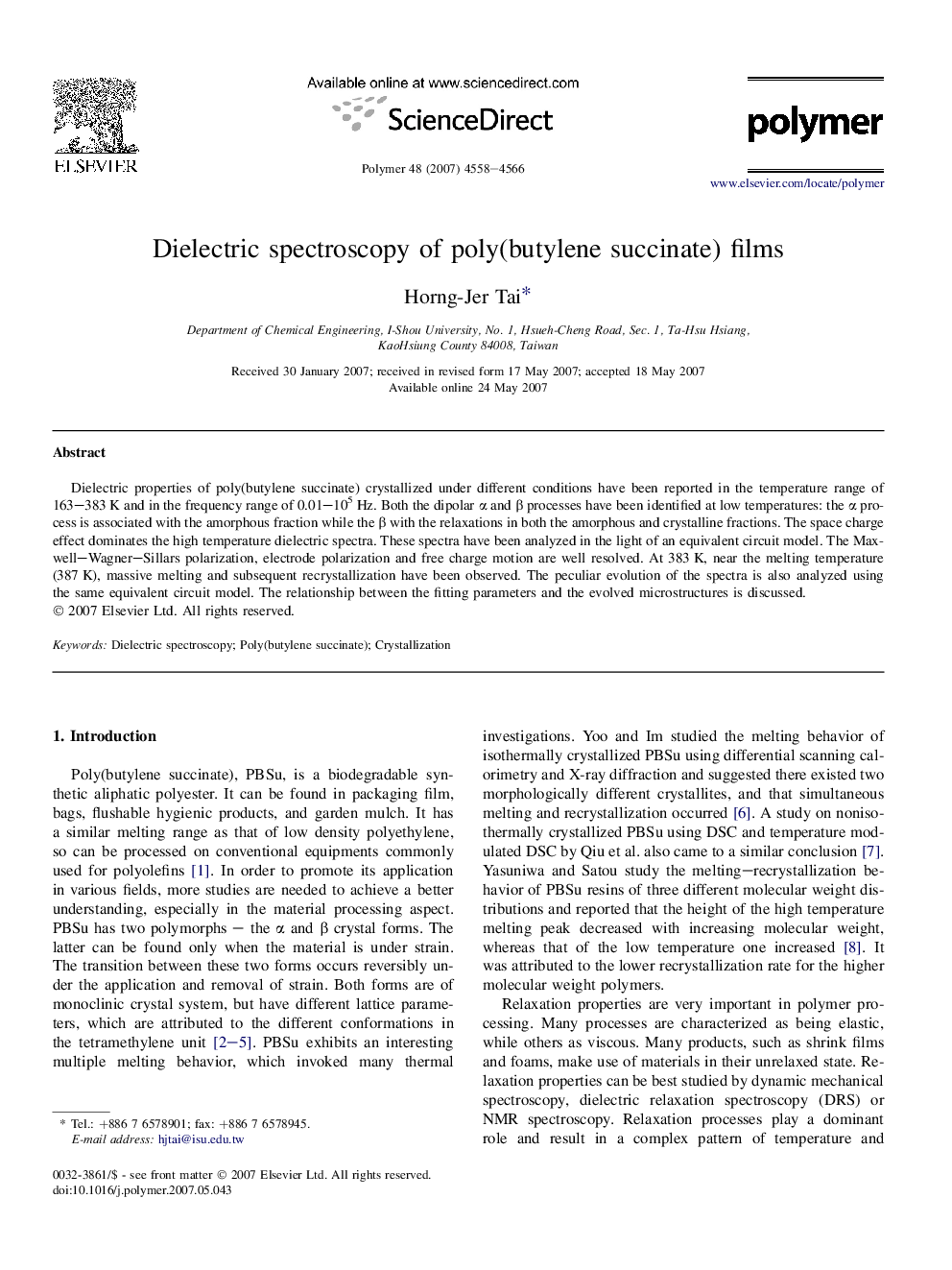 Dielectric spectroscopy of poly(butylene succinate) films