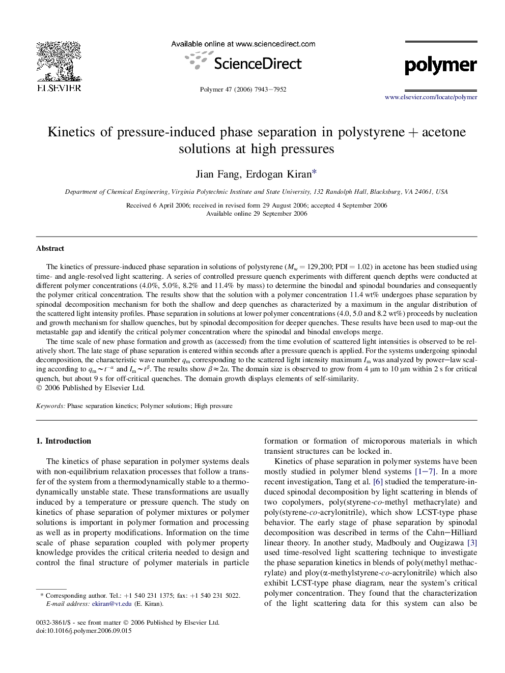 Kinetics of pressure-induced phase separation in polystyreneÂ +Â acetone solutions at high pressures