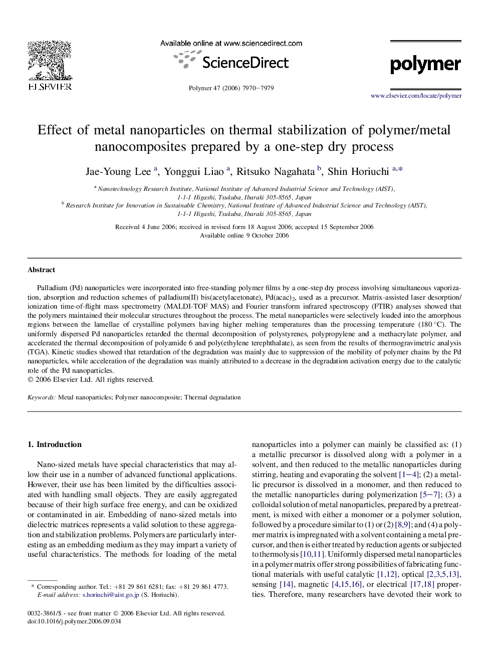 Effect of metal nanoparticles on thermal stabilization of polymer/metal nanocomposites prepared by a one-step dry process