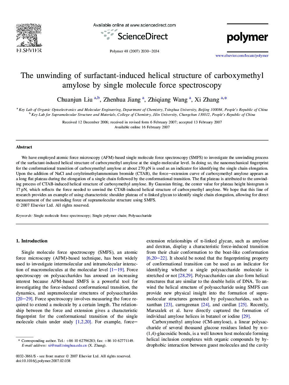 The unwinding of surfactant-induced helical structure of carboxymethyl amylose by single molecule force spectroscopy