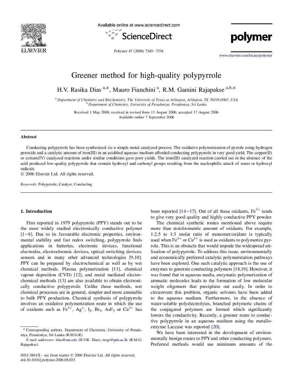 Greener method for high-quality polypyrrole