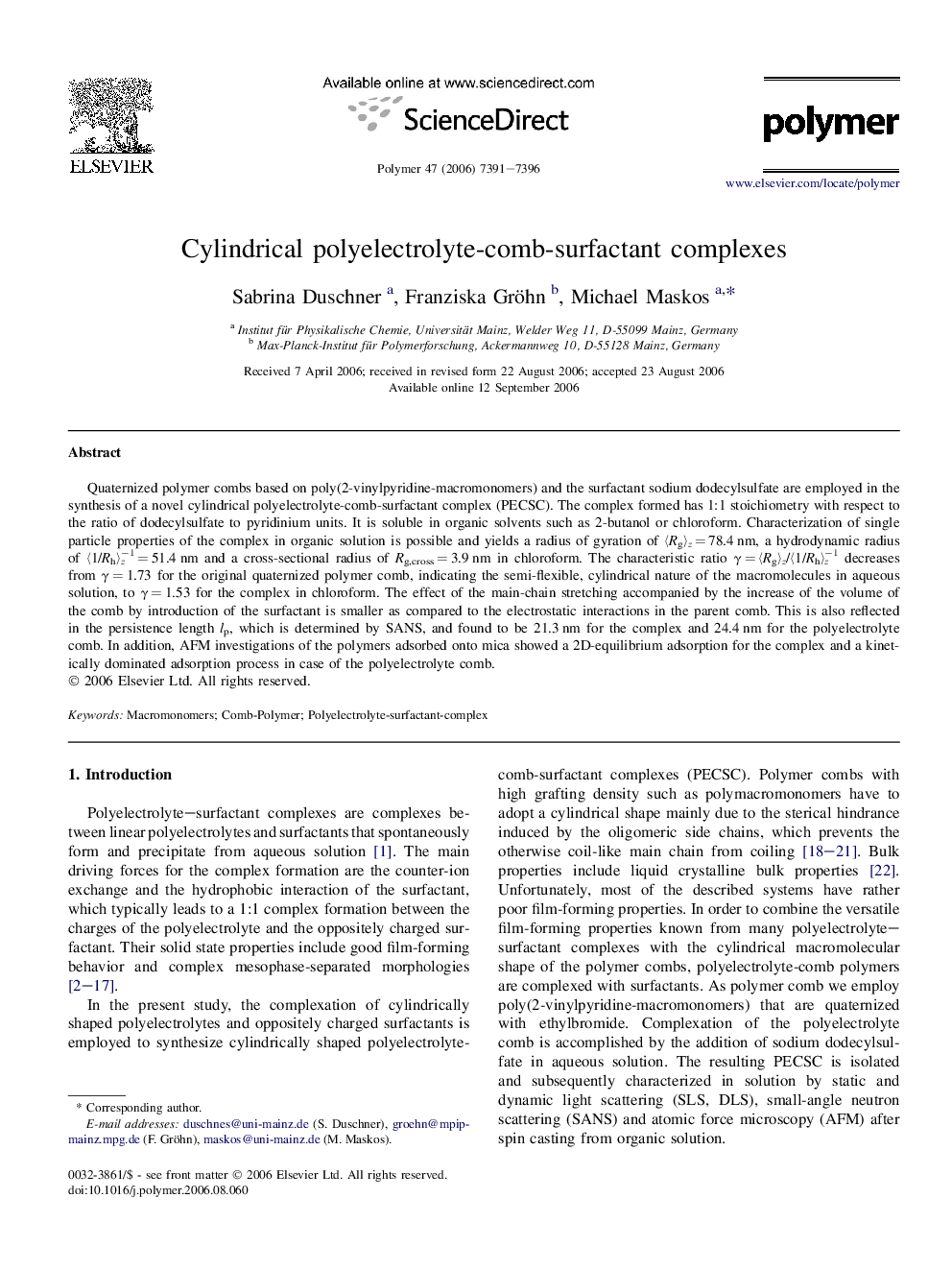 Cylindrical polyelectrolyte-comb-surfactant complexes