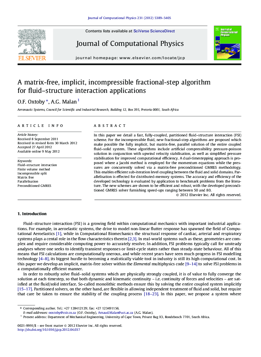 A matrix-free, implicit, incompressible fractional-step algorithm for fluid–structure interaction applications