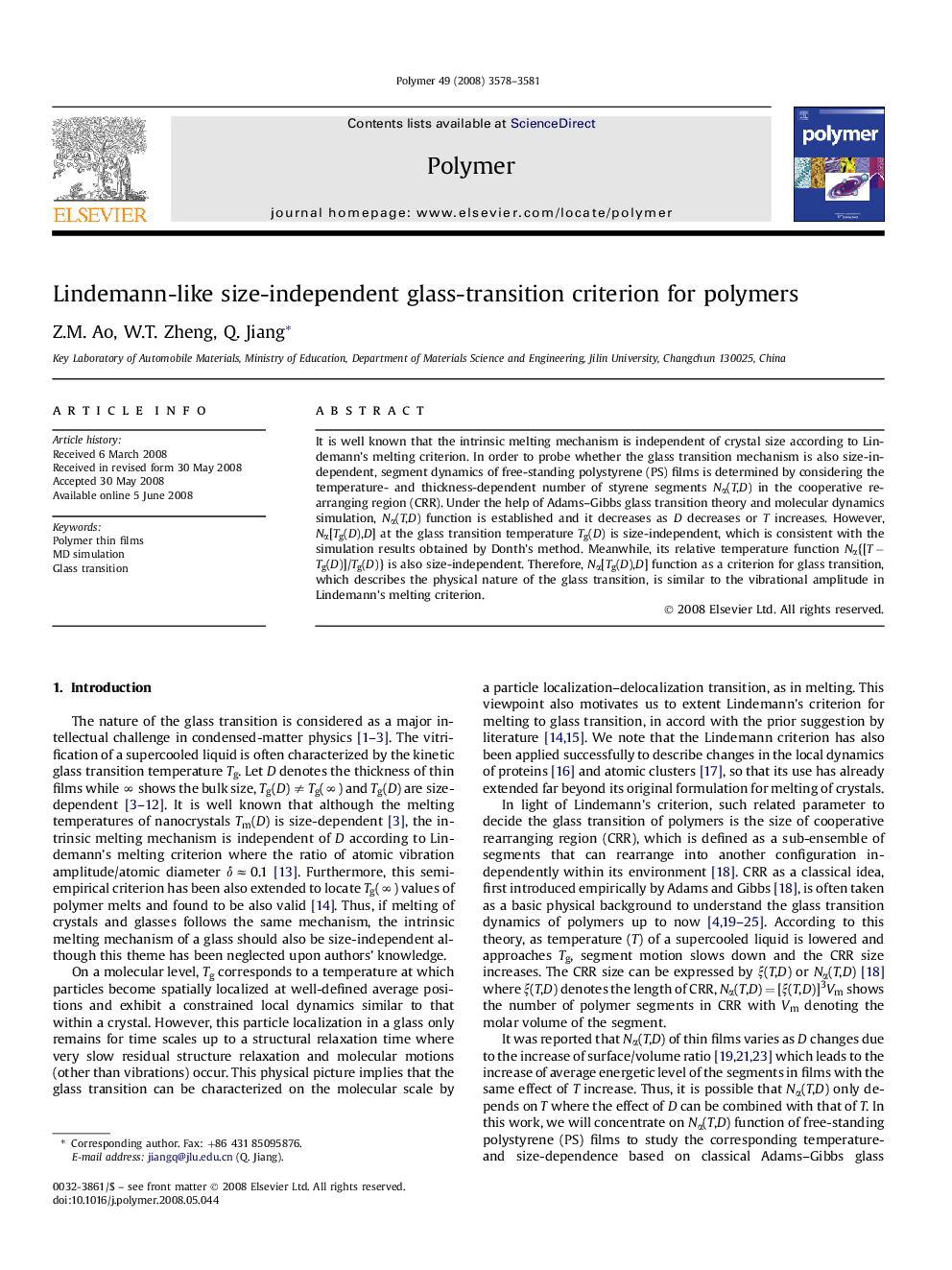 Lindemann-like size-independent glass-transition criterion for polymers