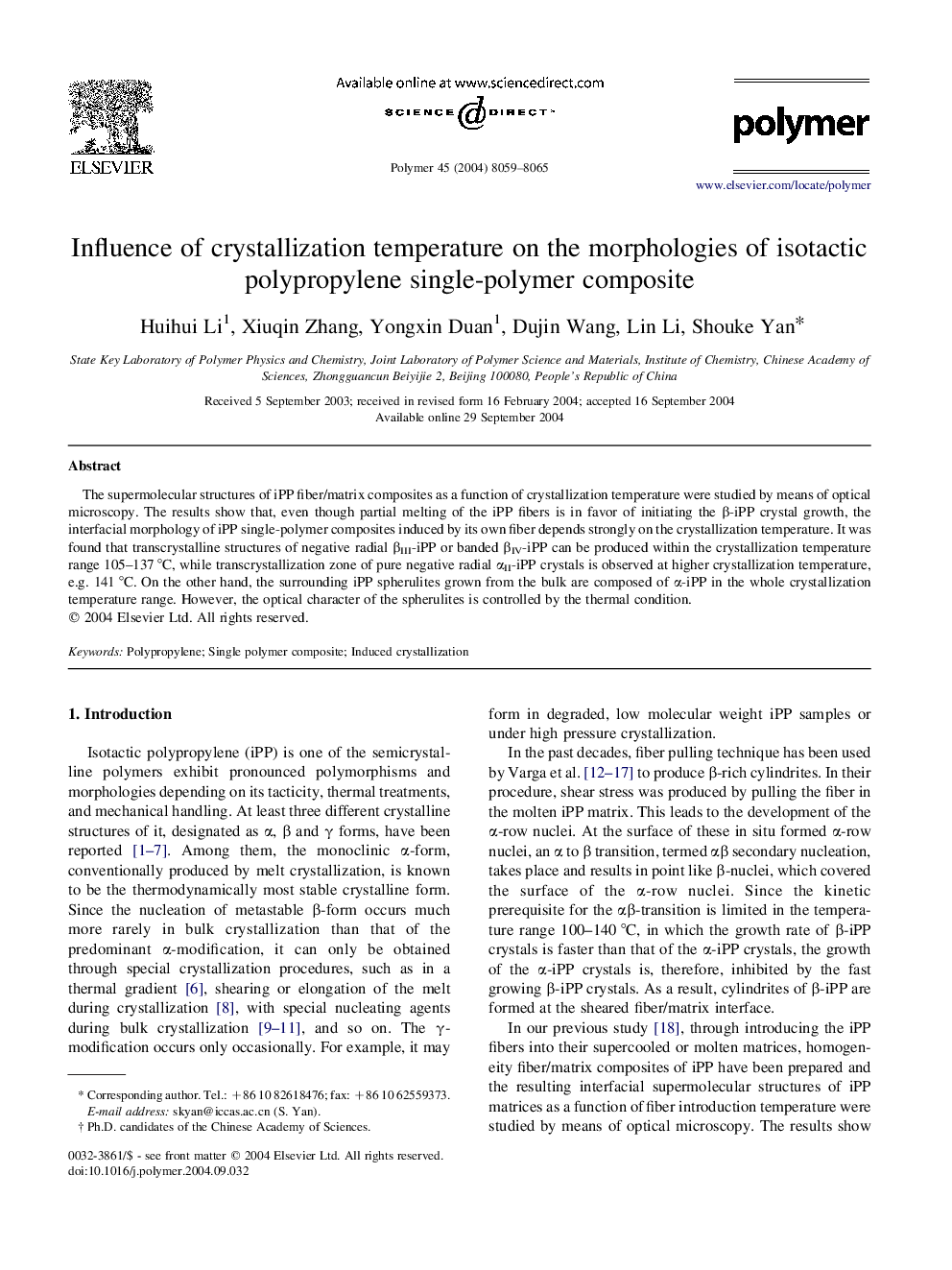 Influence of crystallization temperature on the morphologies of isotactic polypropylene single-polymer composite