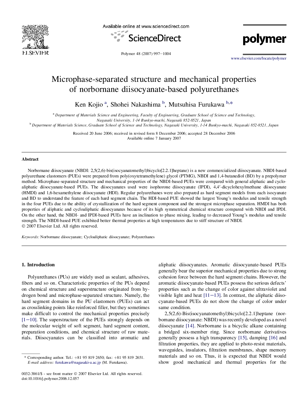 Microphase-separated structure and mechanical properties of norbornane diisocyanate-based polyurethanes