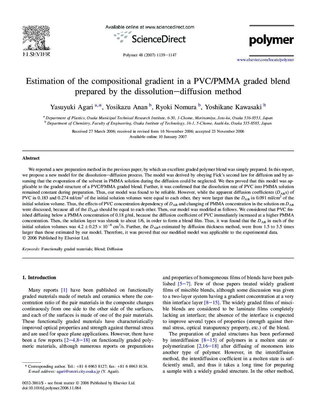 Estimation of the compositional gradient in a PVC/PMMA graded blend prepared by the dissolution-diffusion method