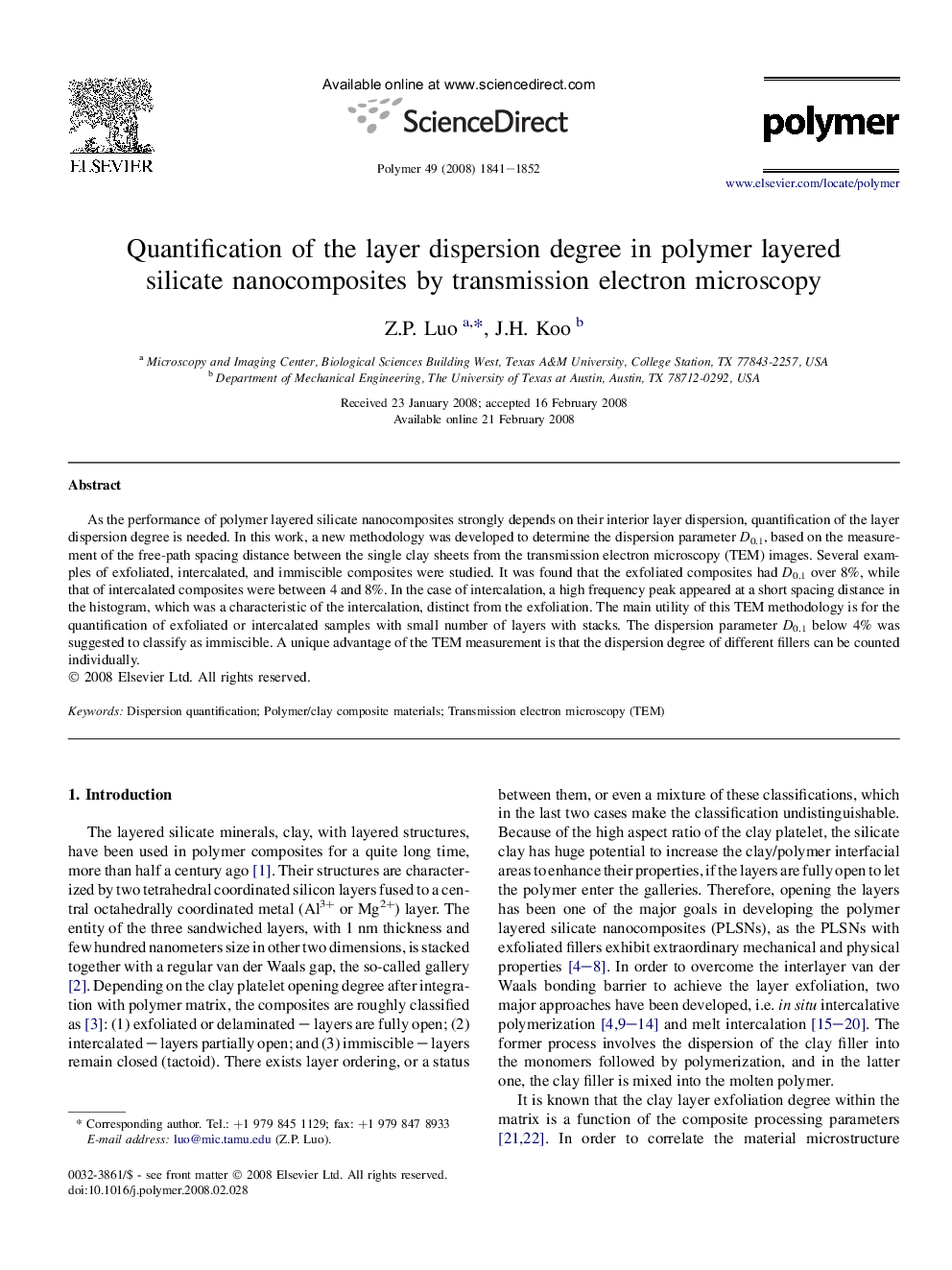 Quantification of the layer dispersion degree in polymer layered silicate nanocomposites by transmission electron microscopy