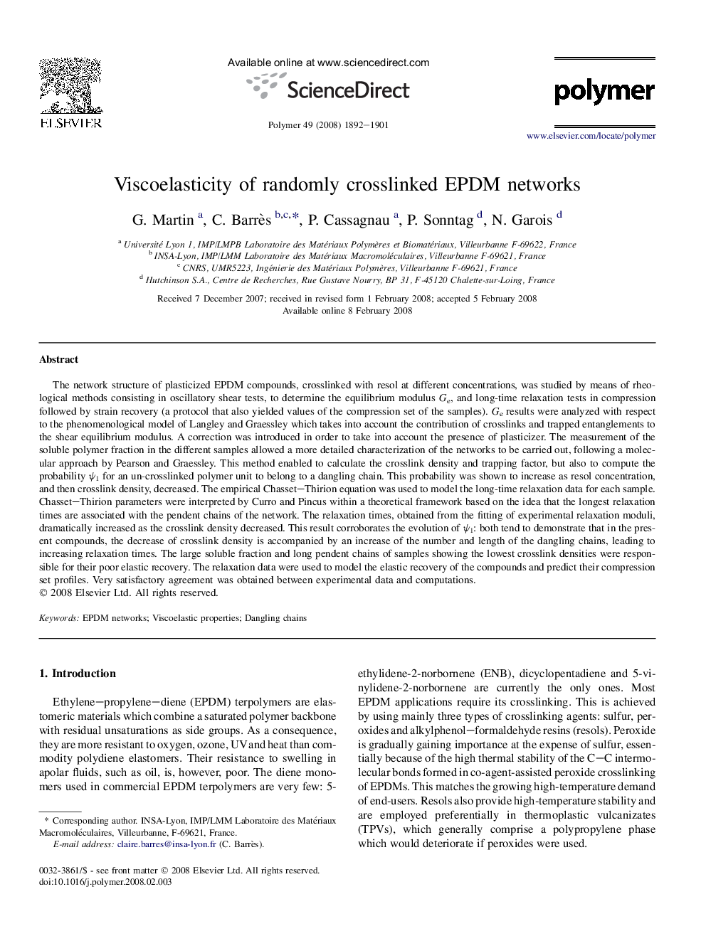 Viscoelasticity of randomly crosslinked EPDM networks