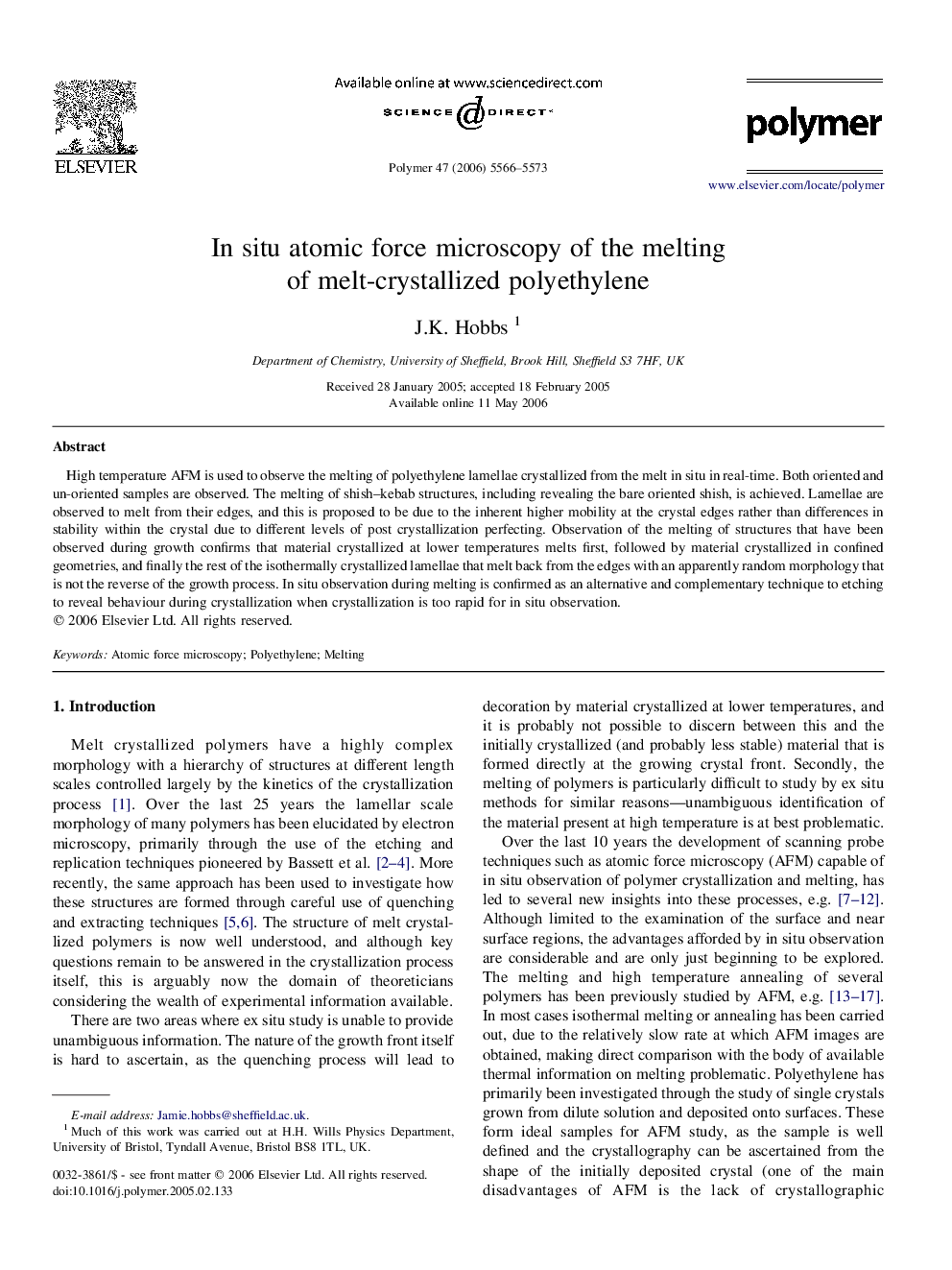 In situ atomic force microscopy of the melting of melt-crystallized polyethylene