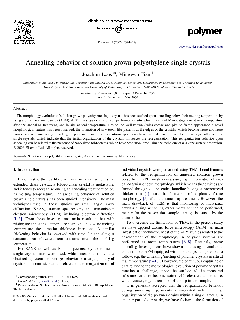 Annealing behavior of solution grown polyethylene single crystals