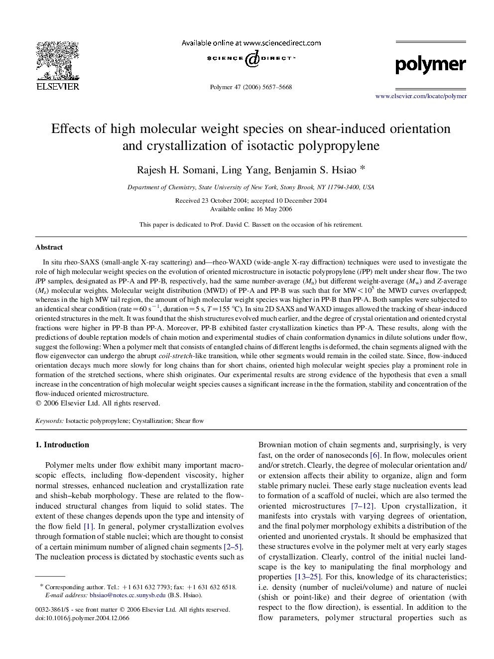 Effects of high molecular weight species on shear-induced orientation and crystallization of isotactic polypropylene