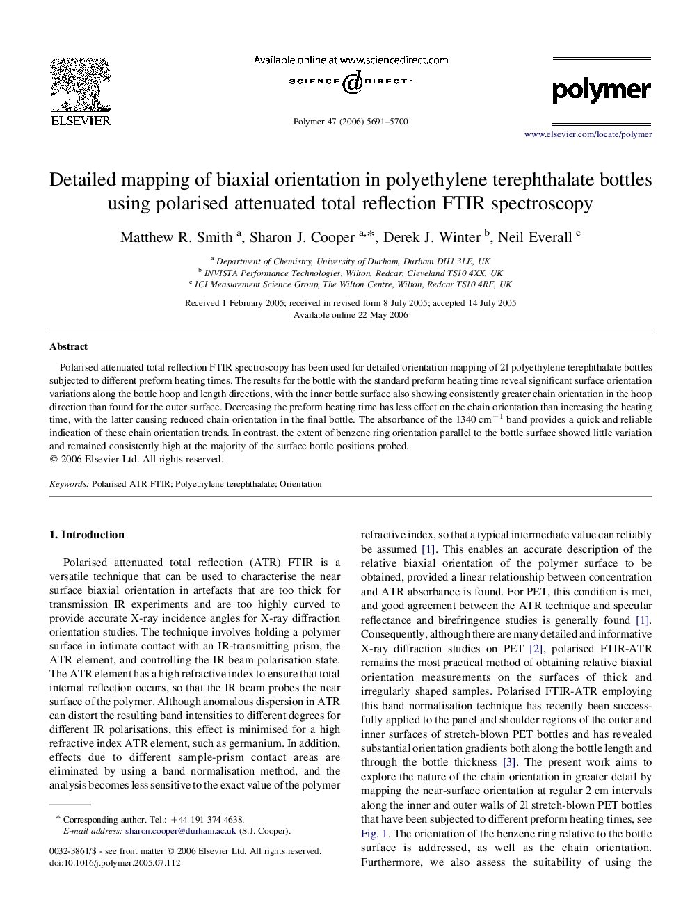 Detailed mapping of biaxial orientation in polyethylene terephthalate bottles using polarised attenuated total reflection FTIR spectroscopy