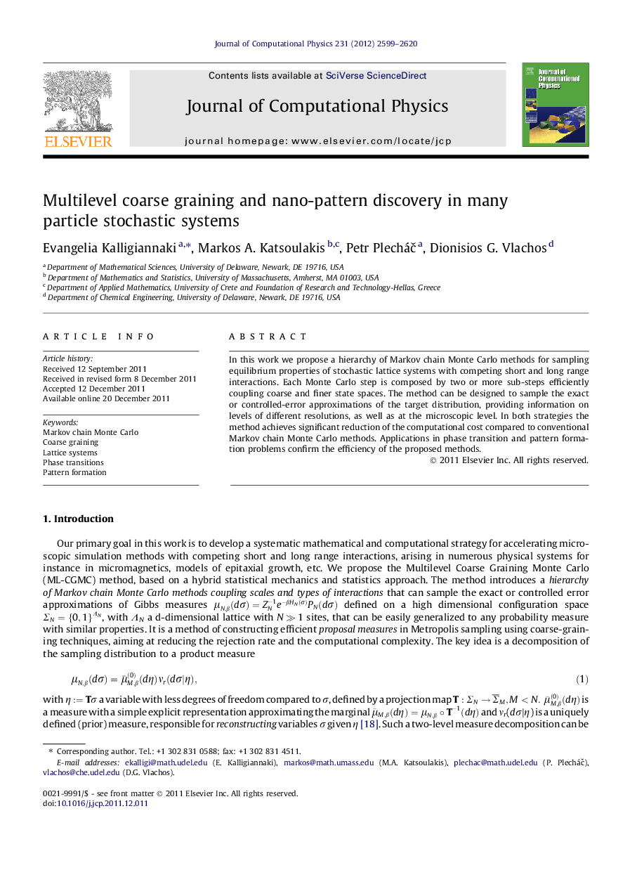 Multilevel coarse graining and nano-pattern discovery in many particle stochastic systems