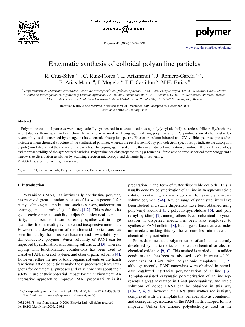 Enzymatic synthesis of colloidal polyaniline particles