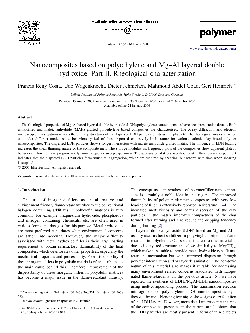 Nanocomposites based on polyethylene and Mg-Al layered double hydroxide. Part II. Rheological characterization