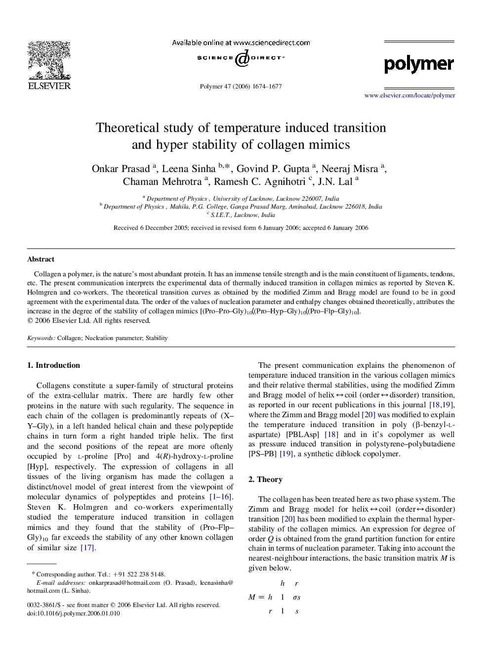 Theoretical study of temperature induced transition and hyper stability of collagen mimics