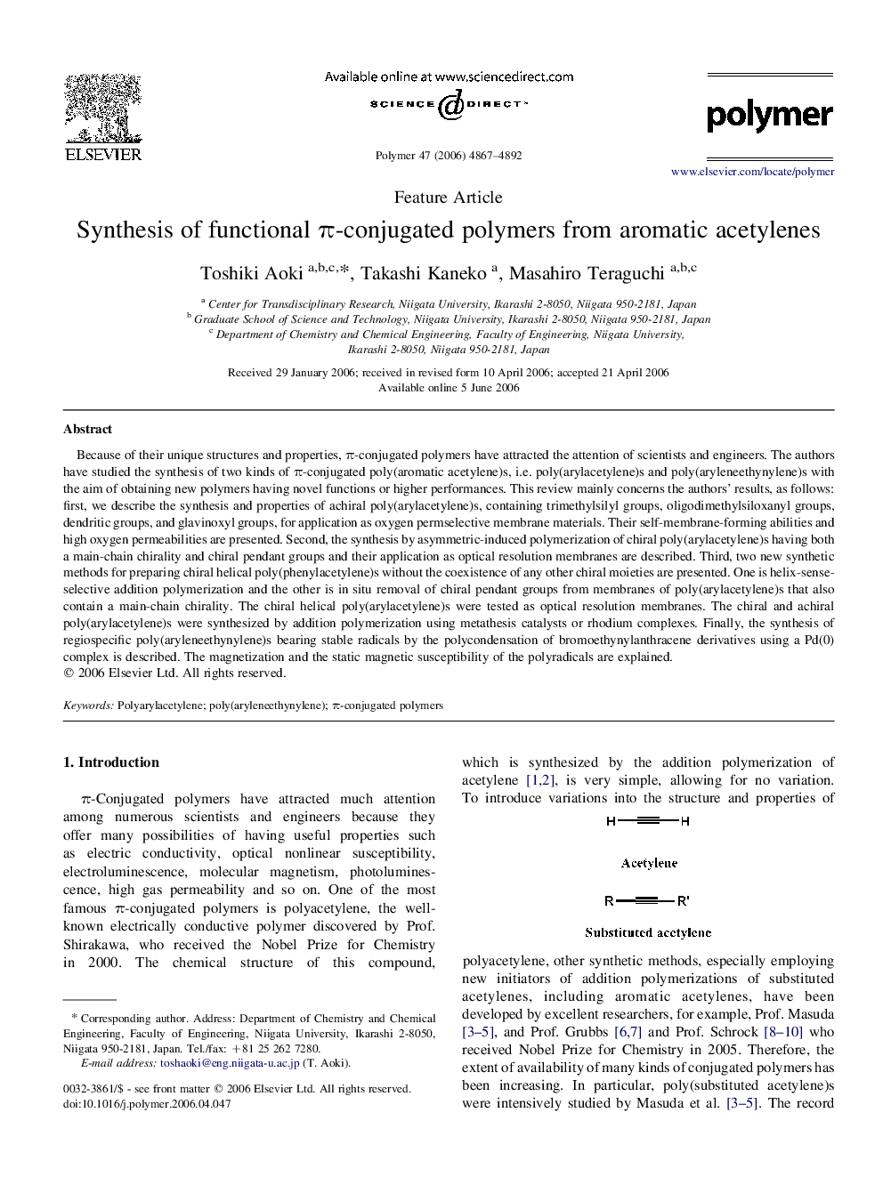 Synthesis of functional Ï-conjugated polymers from aromatic acetylenes