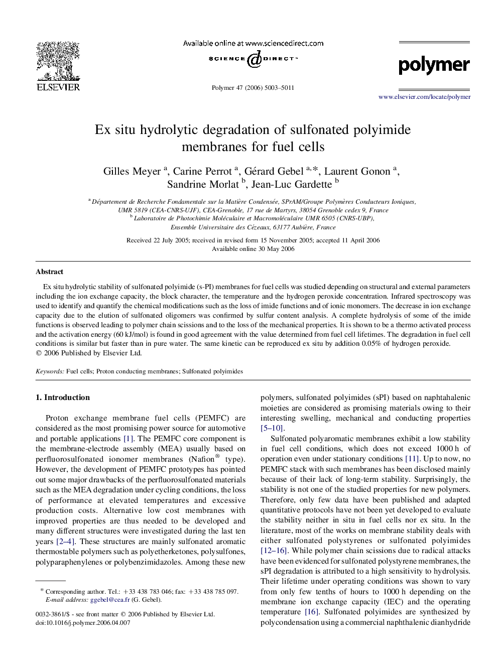 Ex situ hydrolytic degradation of sulfonated polyimide membranes for fuel cells