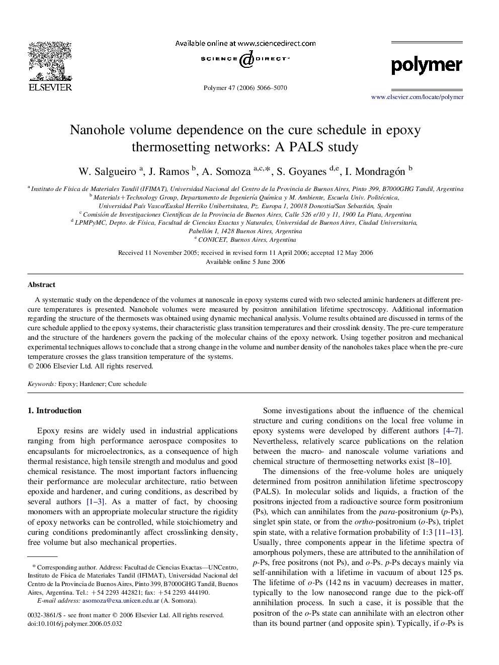 Nanohole volume dependence on the cure schedule in epoxy thermosetting networks: A PALS study