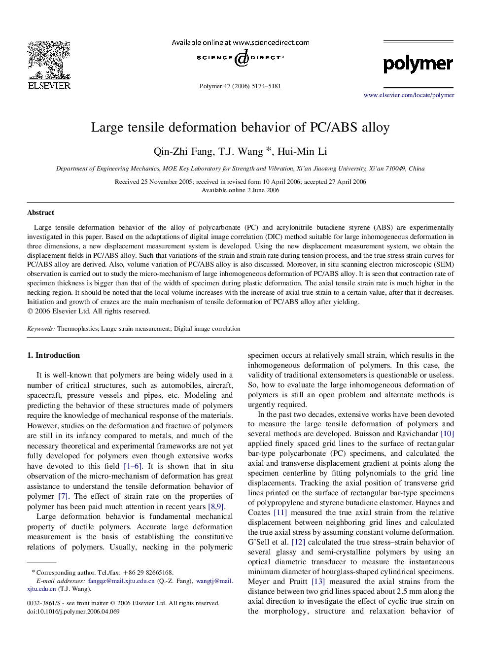 Large tensile deformation behavior of PC/ABS alloy