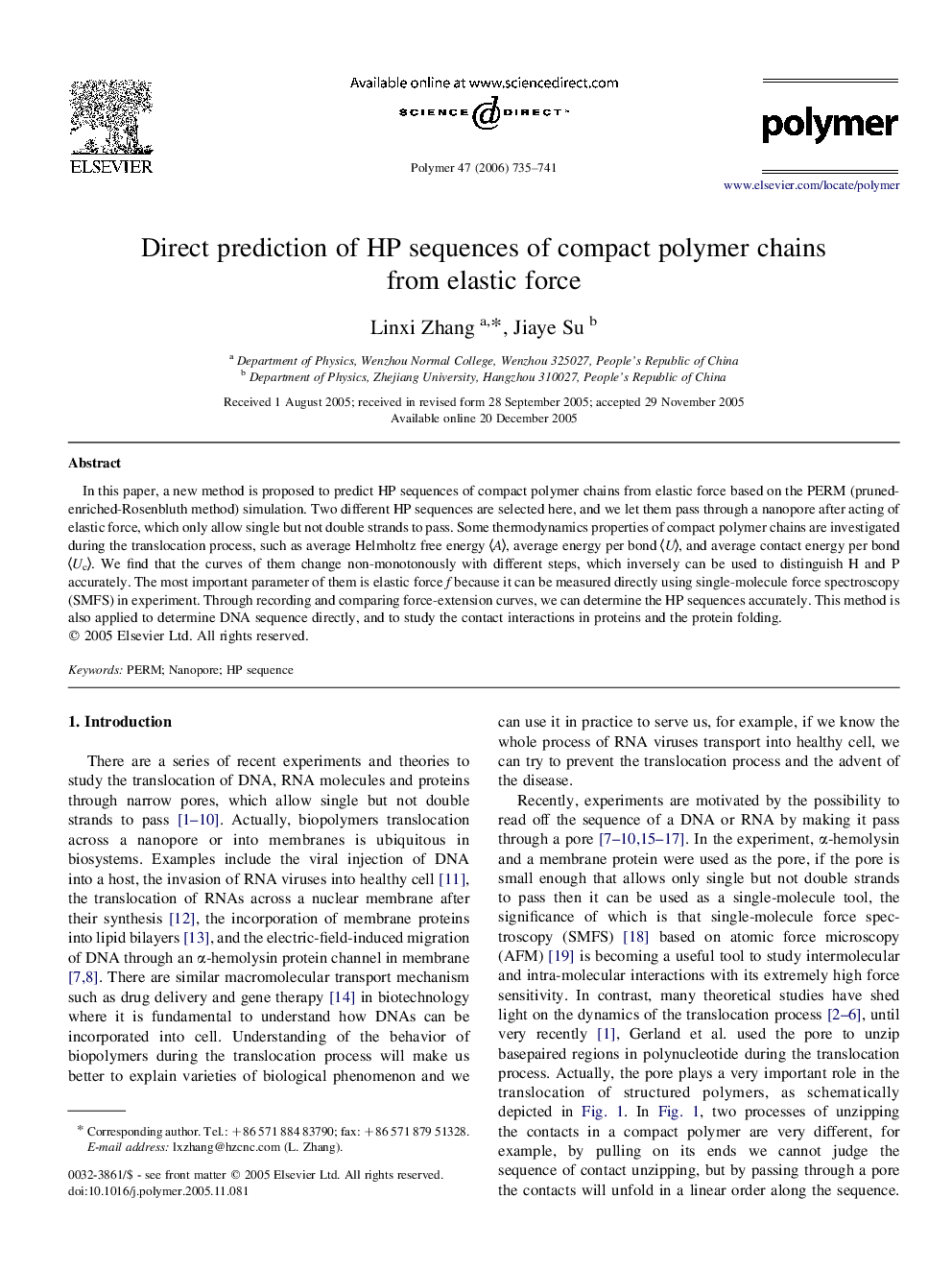 Direct prediction of HP sequences of compact polymer chains from elastic force