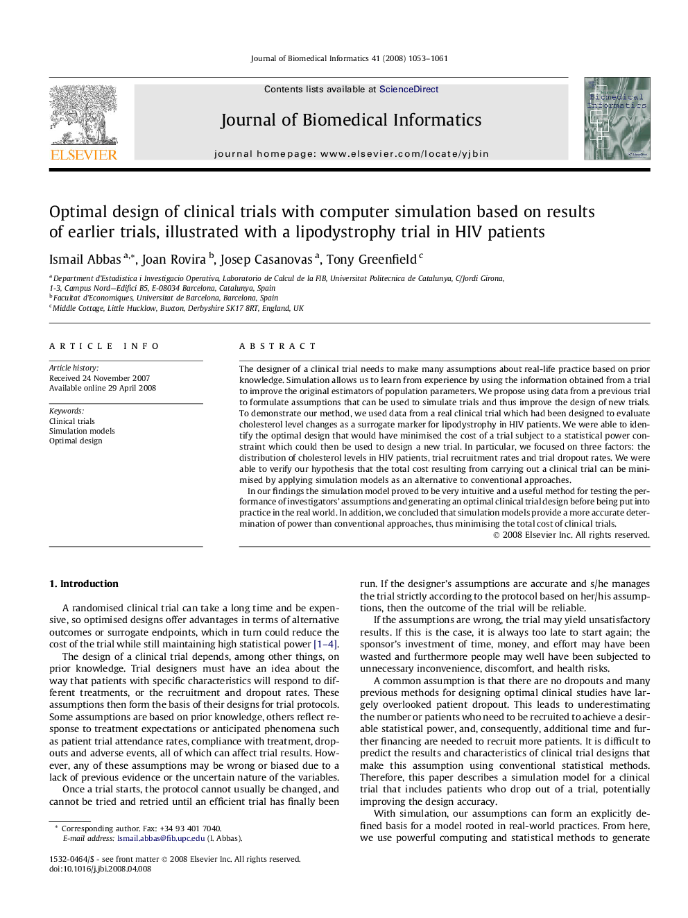 Optimal design of clinical trials with computer simulation based on results of earlier trials, illustrated with a lipodystrophy trial in HIV patients