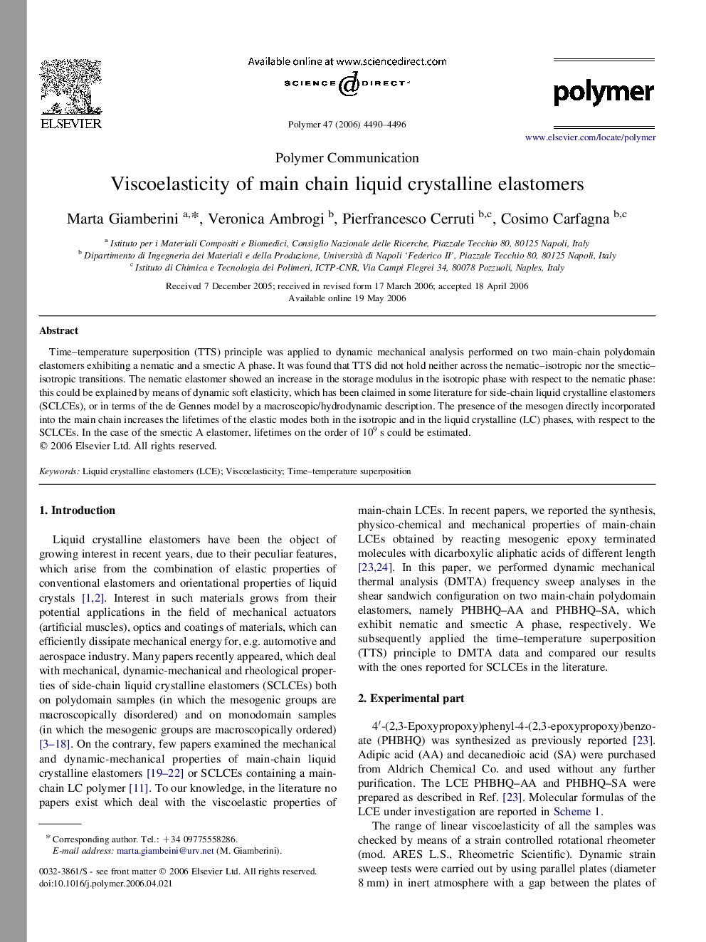 Viscoelasticity of main chain liquid crystalline elastomers