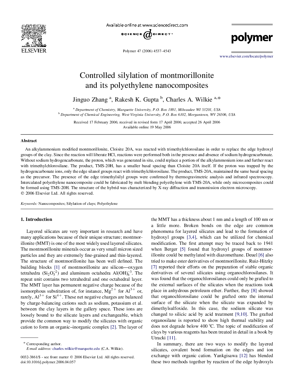 Controlled silylation of montmorillonite and its polyethylene nanocomposites