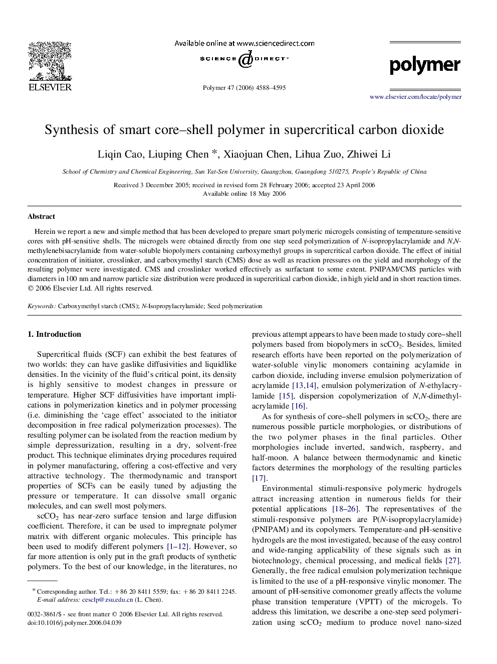 Synthesis of smart core-shell polymer in supercritical carbon dioxide