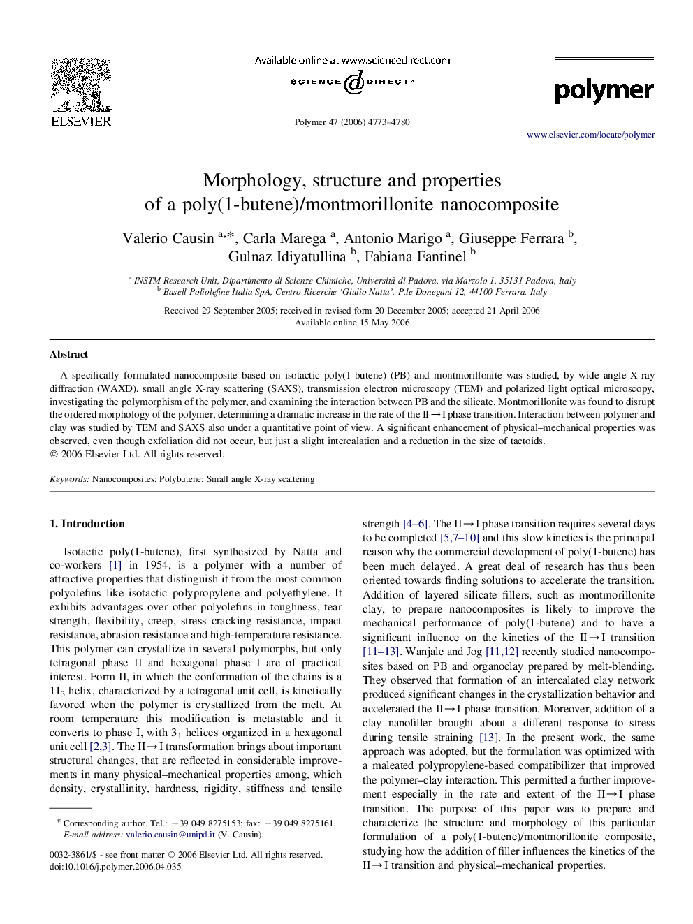 Morphology, structure and properties of a poly(1-butene)/montmorillonite nanocomposite