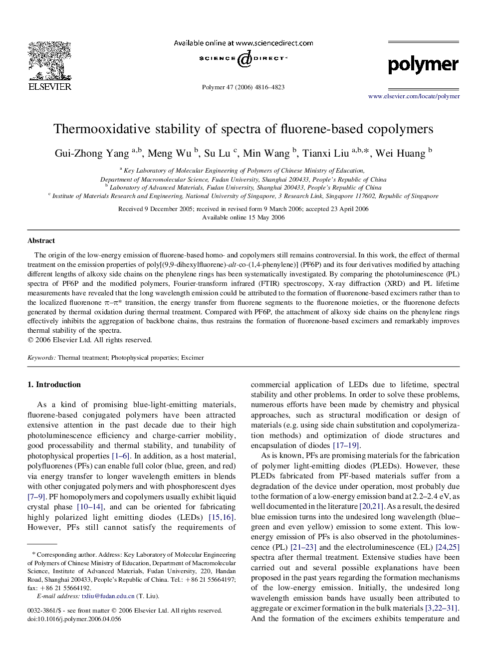 Thermooxidative stability of spectra of fluorene-based copolymers