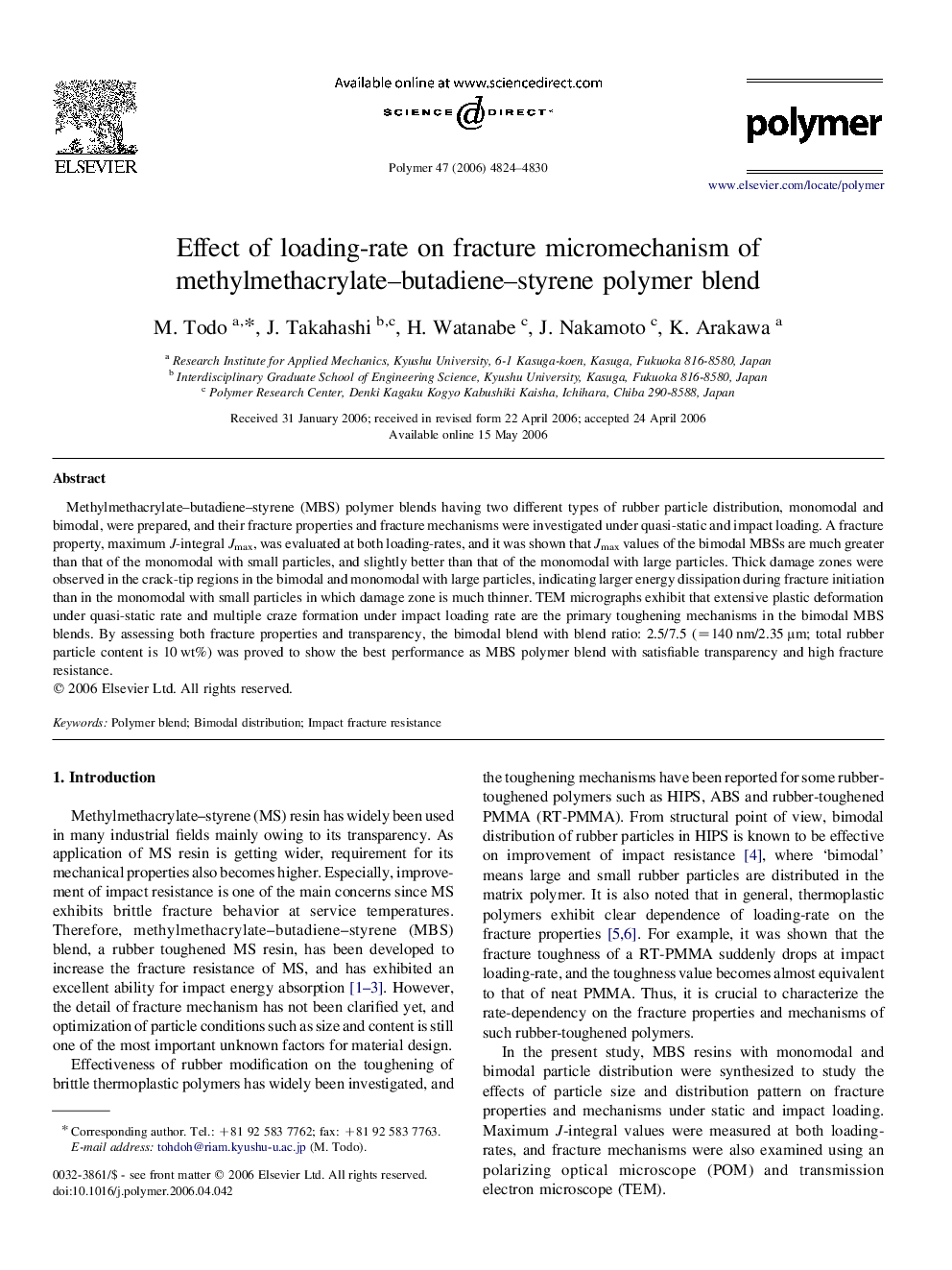 Effect of loading-rate on fracture micromechanism of methylmethacrylate-butadiene-styrene polymer blend