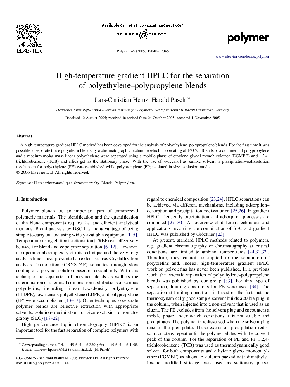 High-temperature gradient HPLC for the separation of polyethylene-polypropylene blends