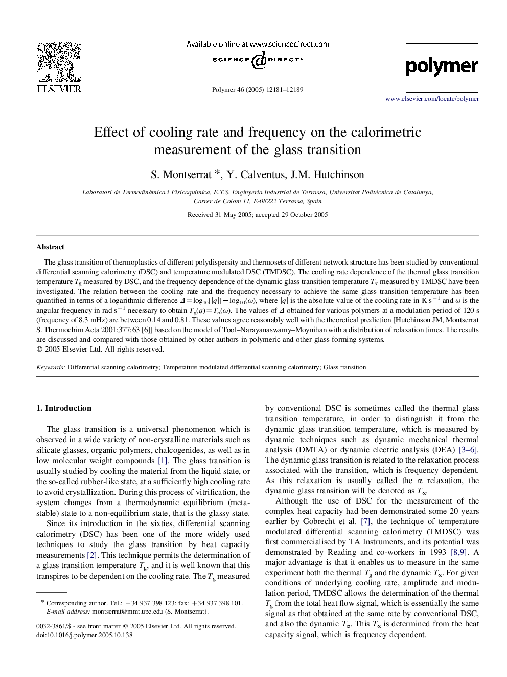 Effect of cooling rate and frequency on the calorimetric measurement of the glass transition